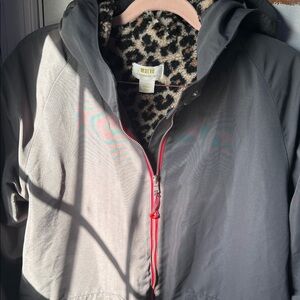 Maeve Charcoal Jacket with Leopard Interior and Red Zipper